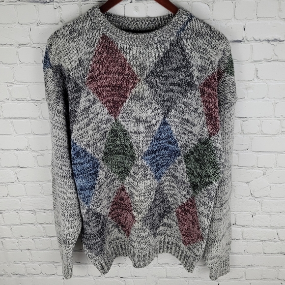 EATON | vintage knit crewneck argyle dad grandpa sweater - Picture 1 of 5